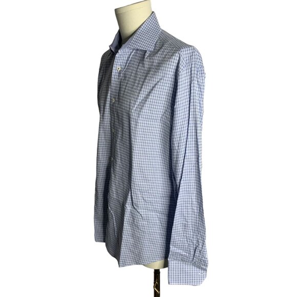 Bugatchi Shaped Fit Button Up Shirt L Blue White Checkered Long Sleeve Cotton - Picture 3 of 6
